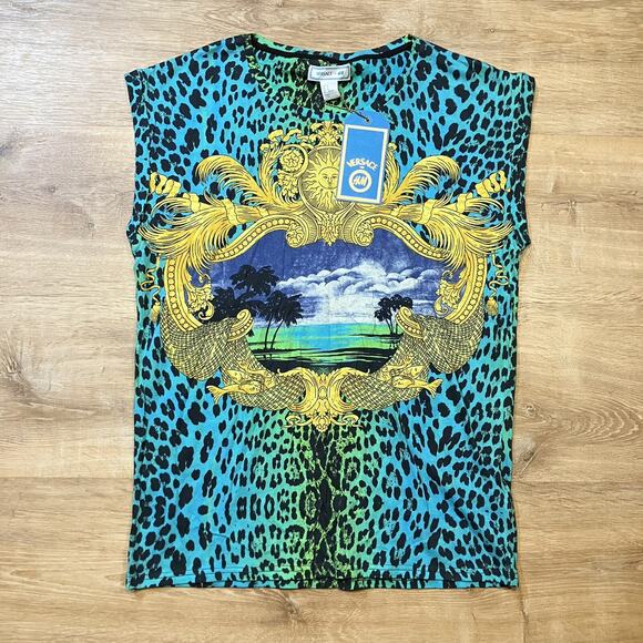 Versace for H&M NWT blue leopard graphic print tshirt RARE size Medium - Picture 1 of 6